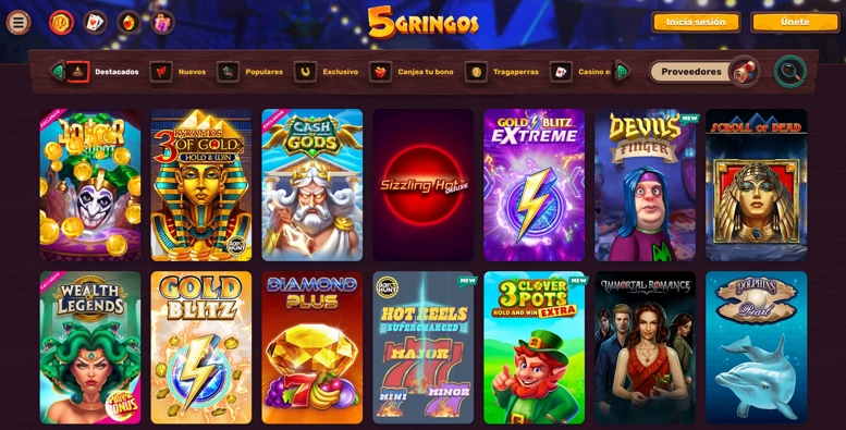 Variedad de Juegos 5Gringos Casino en España