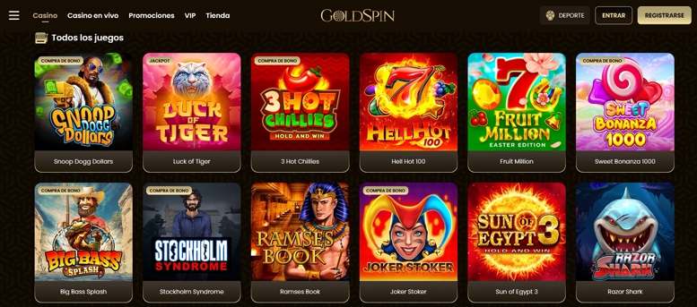 Catálogo de juegos Goldspin Casino en España