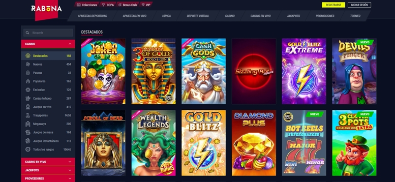 Variedad de juegos Rabona Casino en España