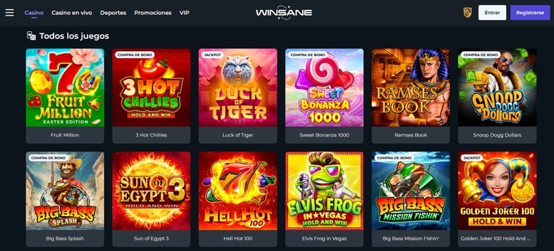 Variedad de juegos Winsane Casino en España